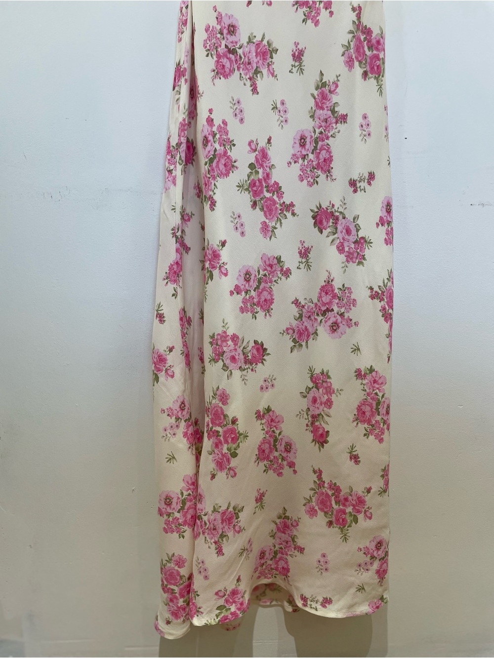 Pink Rose Floral Maxi Dress L Slip Style Lace Trim Side Zip Cottagecore Coquette - Picture 5 of 11